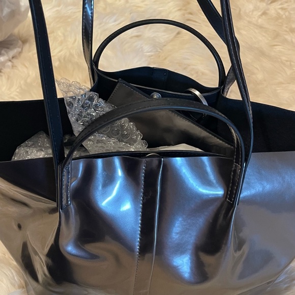 New w 🏷️ tags. ALL SAINTS Pewter Metallic silver Tote Bag, w/ extra pouch - Picture 2 of 10